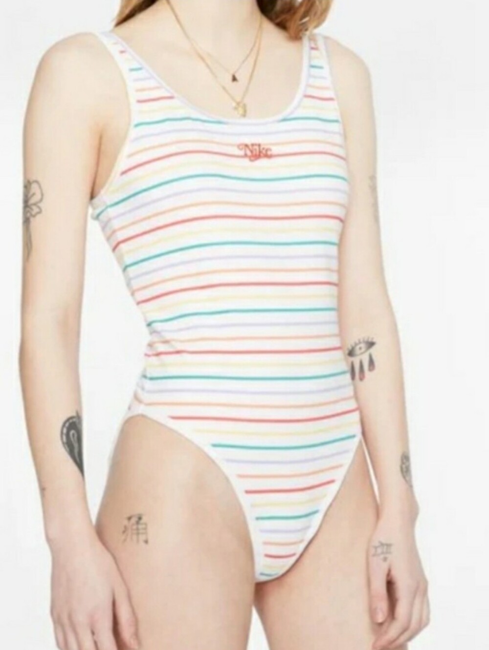 New Nike Sportswear Retro Femme Rainbow Striped Bodysuit - Picture 6 of 6